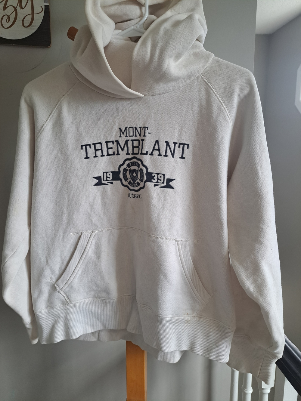 Roots Kids Cream Hoodie with Navy Mont-Tremblant Logo